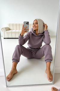 dres ocieplany komplet damski lawendowy fioletowy bluza z kapturem
