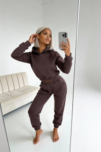 dres ocieplany komplet damski brazowy bluza z kapturem
