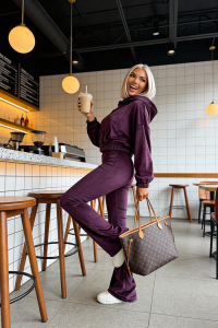komplet welurowy damski bluza z kapturem burgund