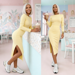 Komplet Paola spódnica midi i bluzka pastelowy żółty