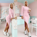 Komplet Paola spódnica midi i bluzka pastelowy różowy