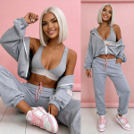 Komplet dresowy3w1 spodnie bluza top szary Sporty