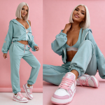 Komplet dresowy3w1 spodnie bluza top pistacja Sporty