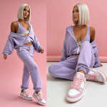 Fioletowy komplet dresowy3w1 spodnie bluza top Sporty