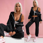 Czarny komplet dresowy3w1 spodnie bluza top Sporty