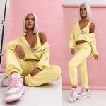 Żółty komplet dresowy3w1 spodnie bluza top Sporty