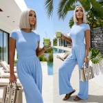 Komplet z wiskozy, spodnie i top Bali baby blue