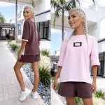 Komplet dresowy T-shirt Duo mocca-puder