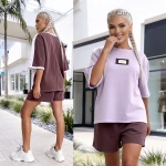 Komplet dresowy T-shirt Duo mocca-fiolet