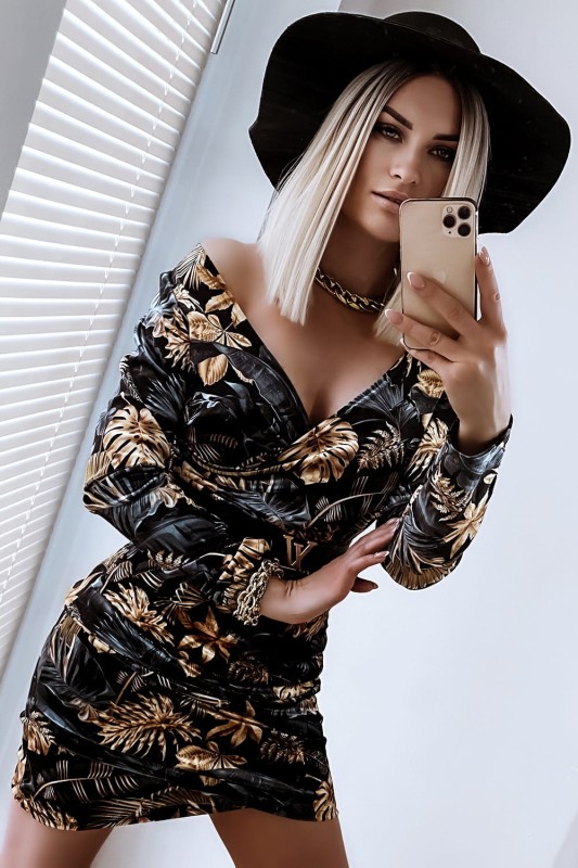 welurowa sukienka w liście