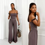 Set z wiskozy, top i spodnie Sicilia mocca