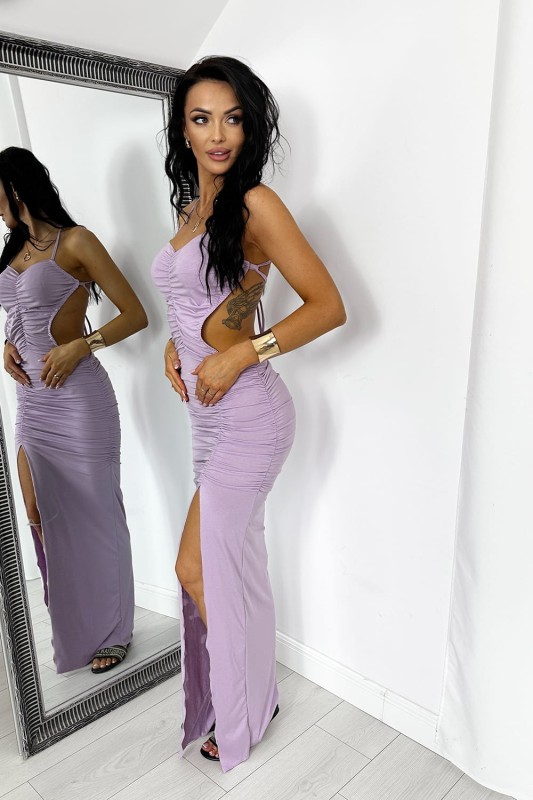 liliowa sukienka maxi z wiskozy