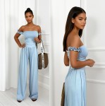 Komplet z wiskozy top i spodnie Sicilia baby blue