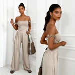 Komplet z wiskozy top i spodnie Sicilia latte