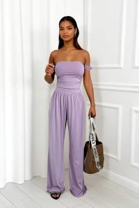 komplet liliowy z wiskozy szerokie spodnie i top