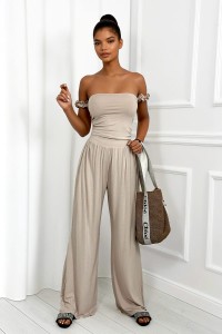 komplet beżowy z wiskozy szerokie spodnie i top