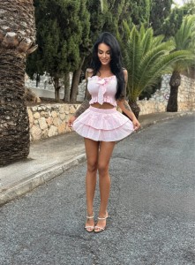 pudrowy muslinowy komplet na lato 3w1 spodnico-spodnie top chustka na glowe
