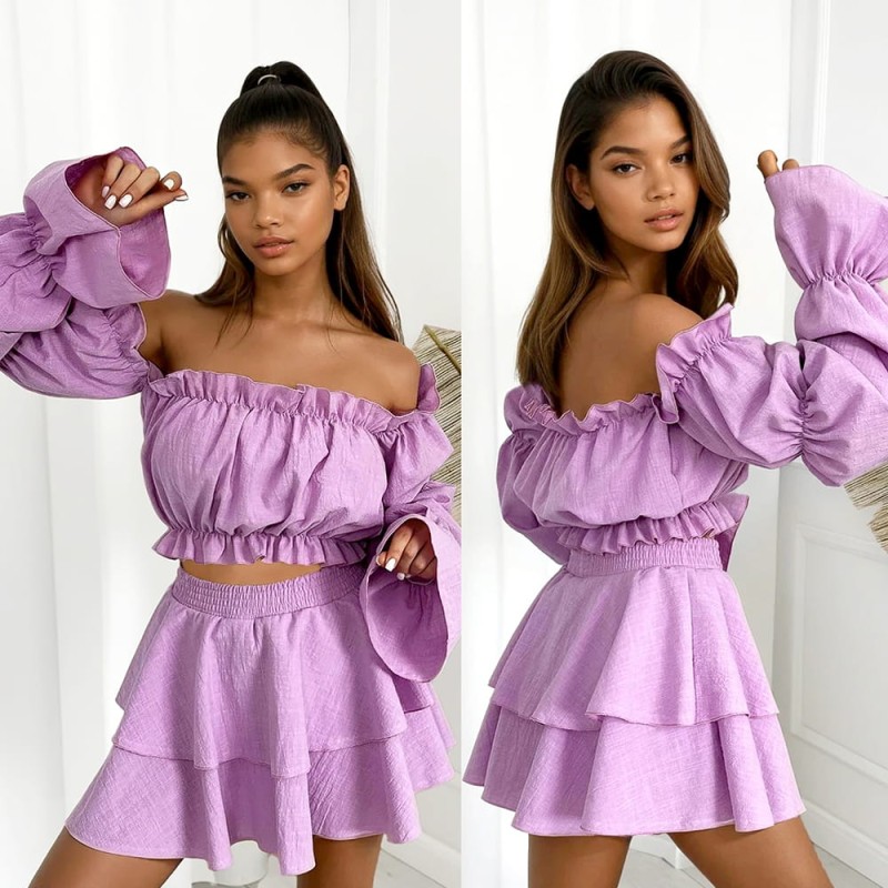 komplet boho liliowy