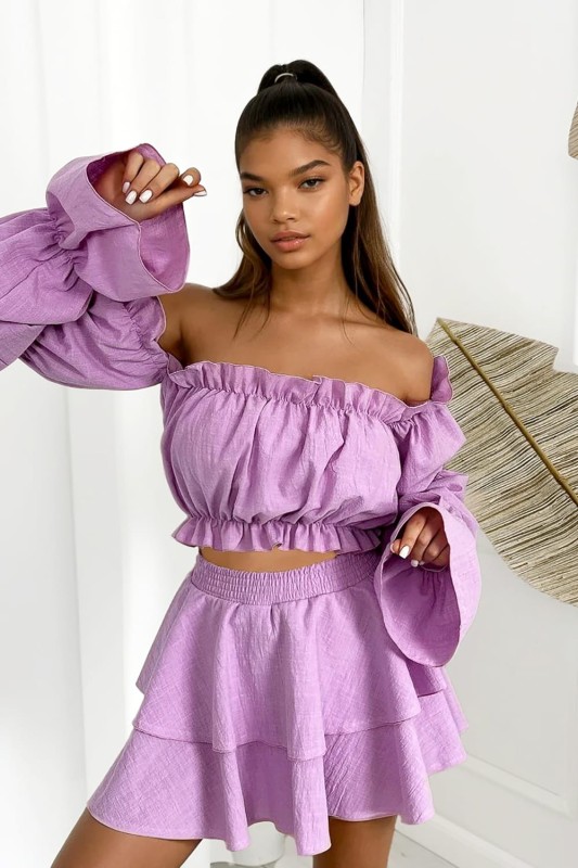 komplet boho liliowy