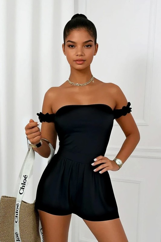 czarny top i krótkie spodenki z wiskozy