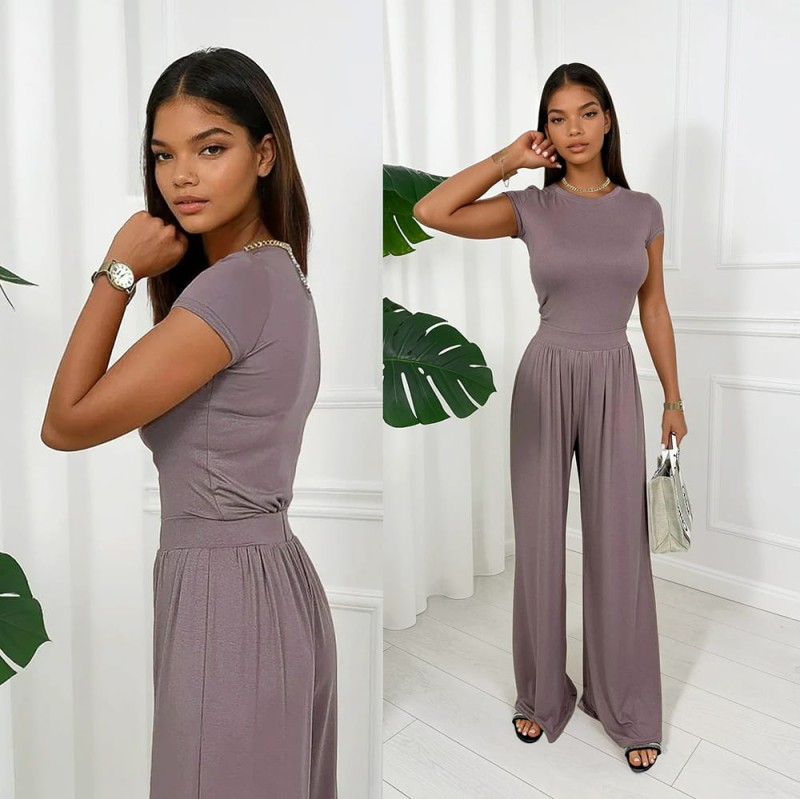 spodnie i bluzka z wiskozy mocca