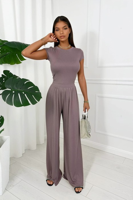 spodnie i bluzka z wiskozy mocca