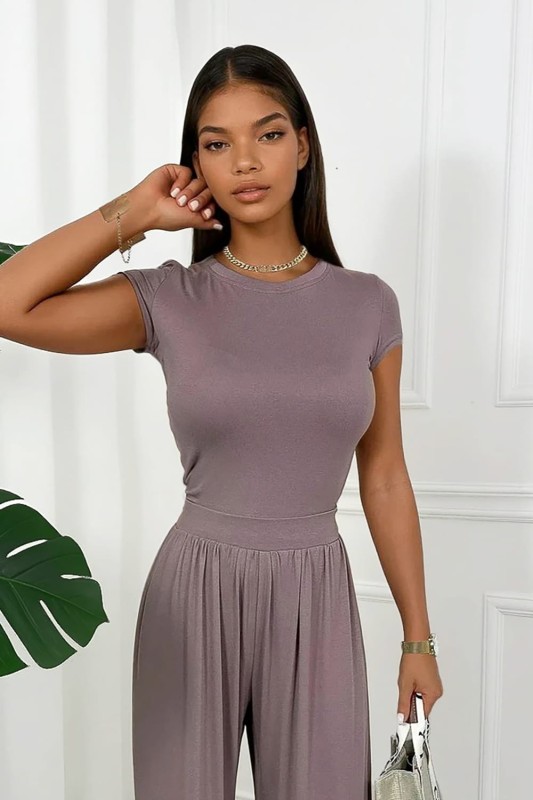 spodnie i bluzka z wiskozy mocca