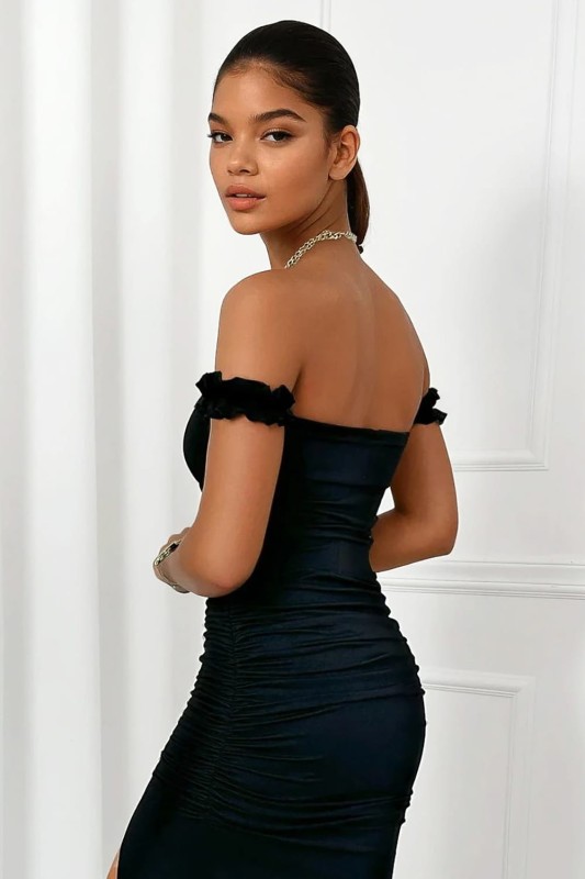 komplet czarny z wiskozy top i spódnica