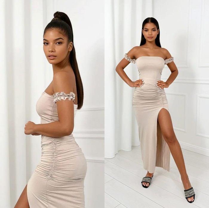 komplet beżowy z wiskozy top i spódnica