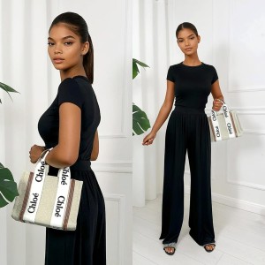 czarne spodnie i bluzka z wiskozy