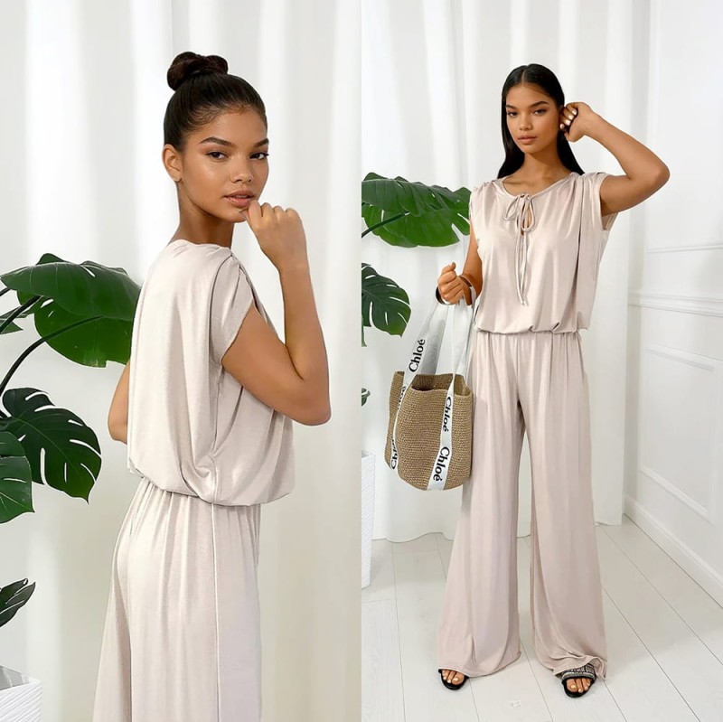 komplet z wiskozy beżowy