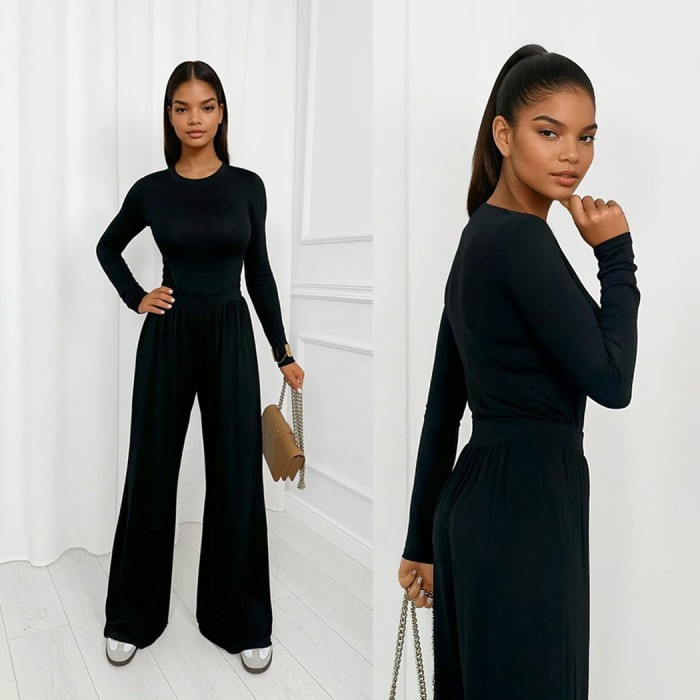 czarny komplet z wiskozy spodnie i bluzka