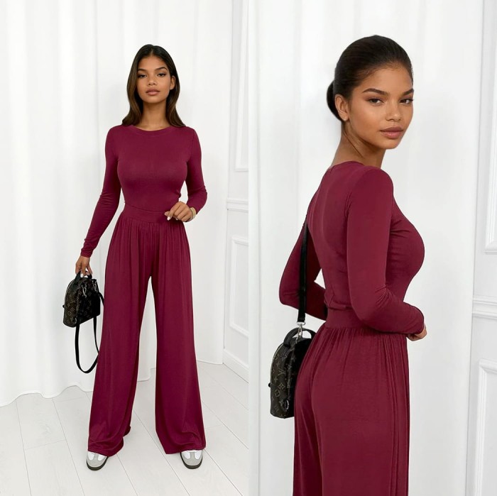 bordowy komplet z wiskozy