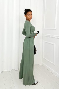 oliwkowy komplet z wiskozy spodnie i bluzka