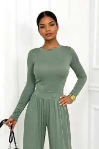 oliwkowy komplet z wiskozy spodnie i bluzka