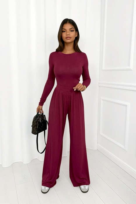 bordowy komplet z wiskozy