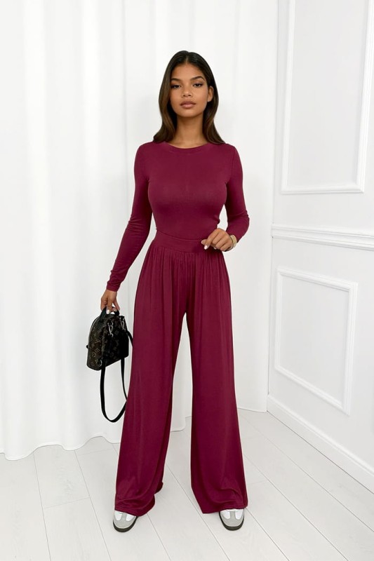 bordowy komplet z wiskozy