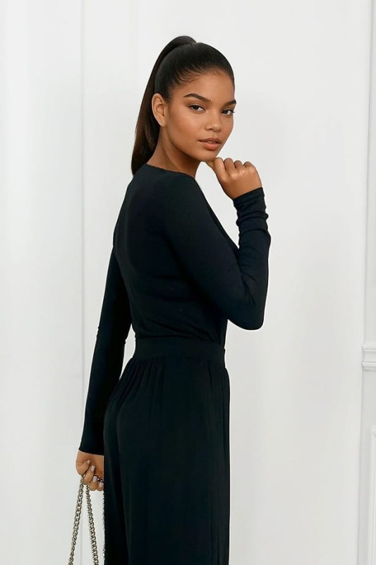 czarny komplet z wiskozy spodnie i bluzka