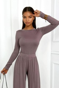 komplet z wiskozy spodnie i bluzka mocca