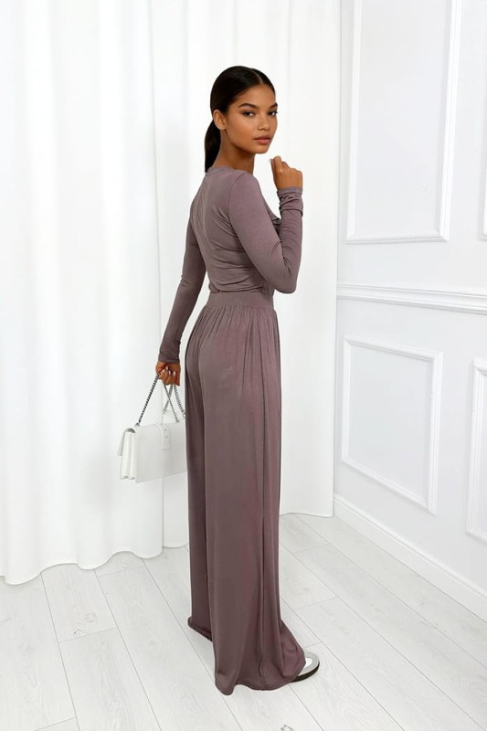 komplet z wiskozy spodnie i bluzka mocca