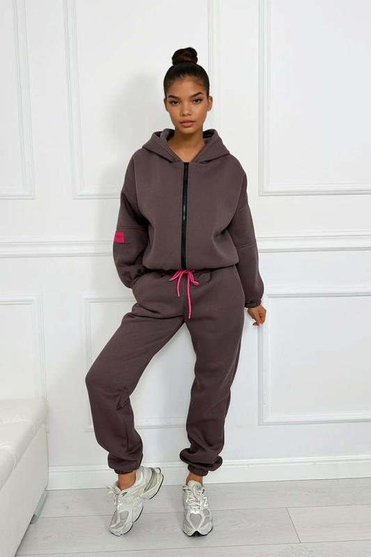 dres damski brazowy komplet rozpinana bluza z zamkiem