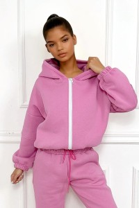 rozowy dres ocieplany komplet dresowy damski rozpinana bluza z zamkiem