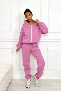 rozowy dres ocieplany komplet dresowy damski rozpinana bluza z zamkiem