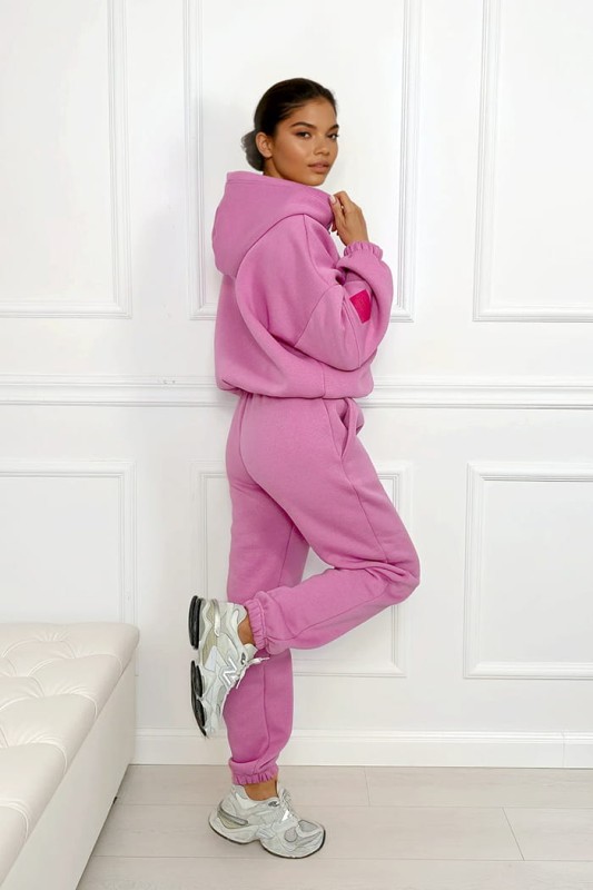 rozowy dres ocieplany komplet dresowy damski rozpinana bluza z zamkiem