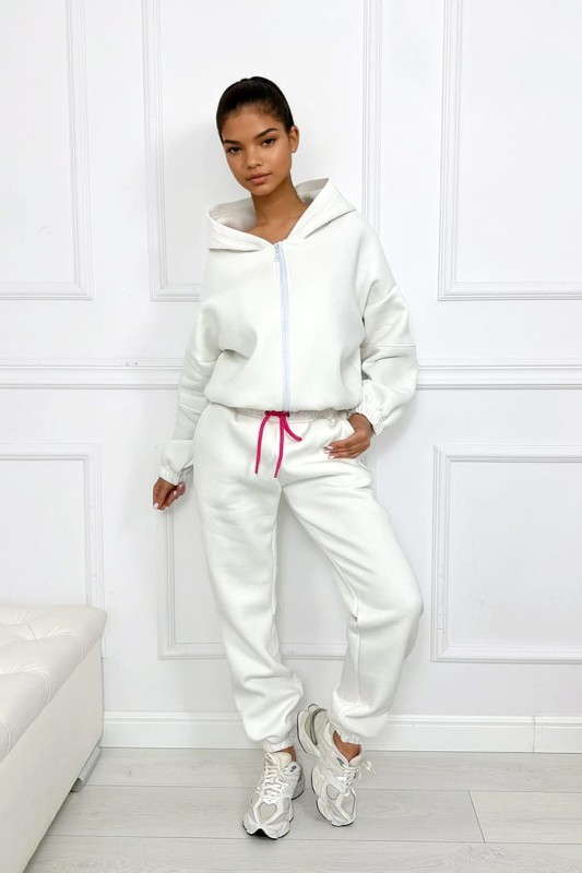 dres damski bialy komplet rozpinana bluza z zamkiem