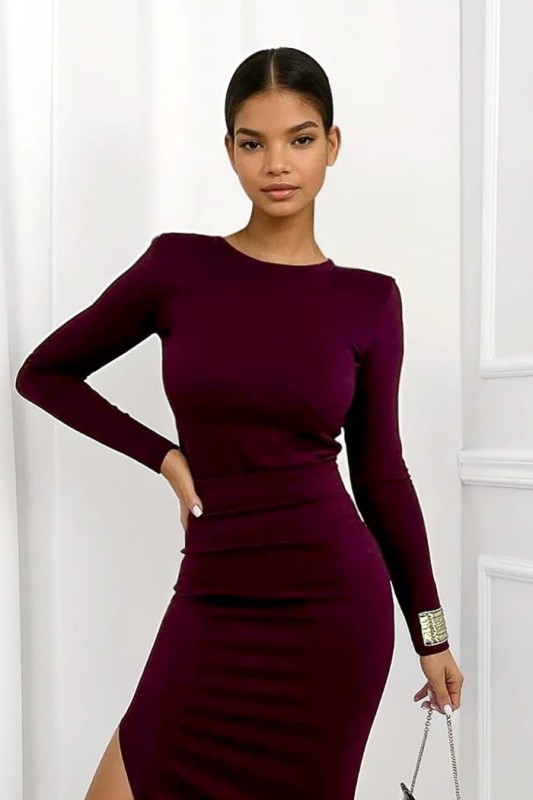 komplet masełko bordowy spódnica i bluzka z długim rękawem