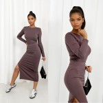 Komplet Paola spódnica midi i bluzka mocca