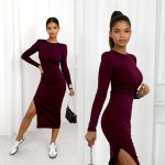 Komplet Paola spódnica midi i bluzka bordowy