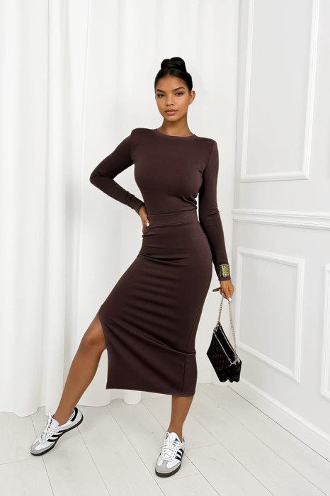 komplet masełko czekoladowy spódnica i bluzka z długim rękawem z wiskozą