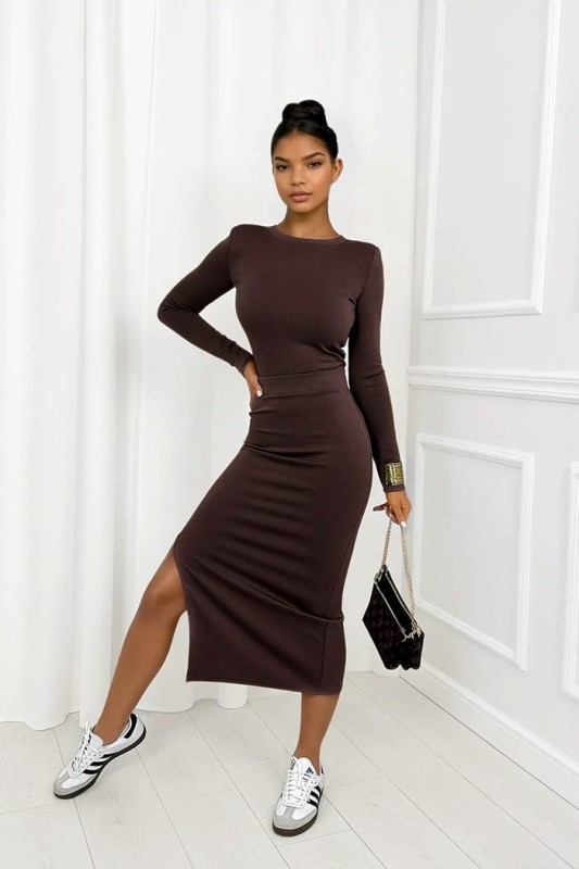 komplet masełko czekoladowy spódnica i bluzka z długim rękawem z wiskozą